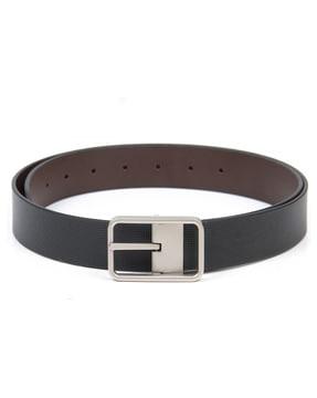 wide leather reversible belt with buckle closure