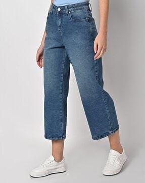 wide leg mid-wash jeans