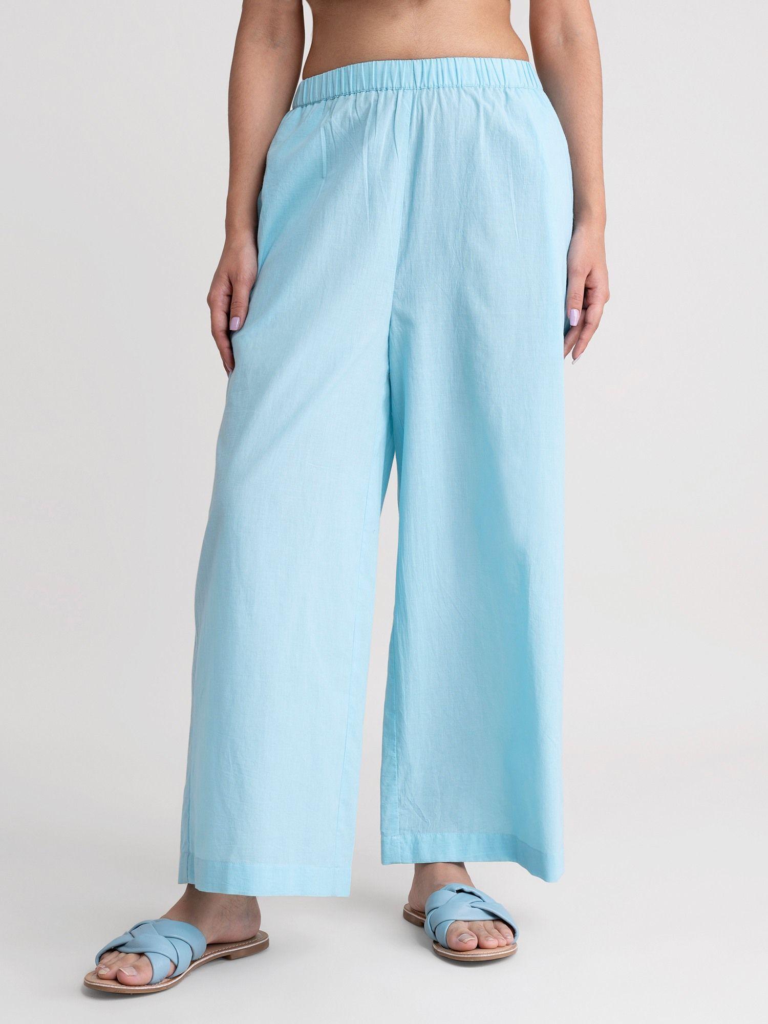 wide-leg cotton pants aqua