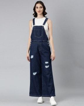 wide-leg denim dungaree with insert pocket