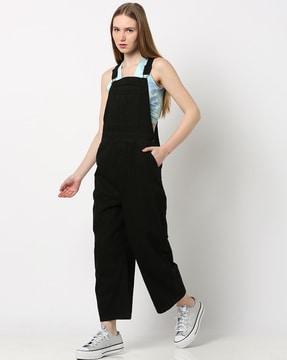 wide-leg denim dungaree with patch pocket