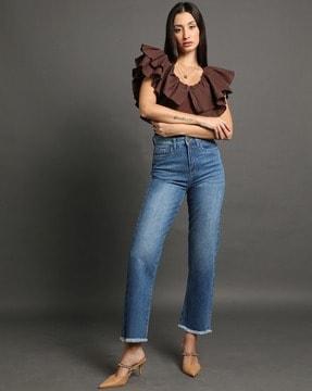 wide-leg denim pants with belt loops