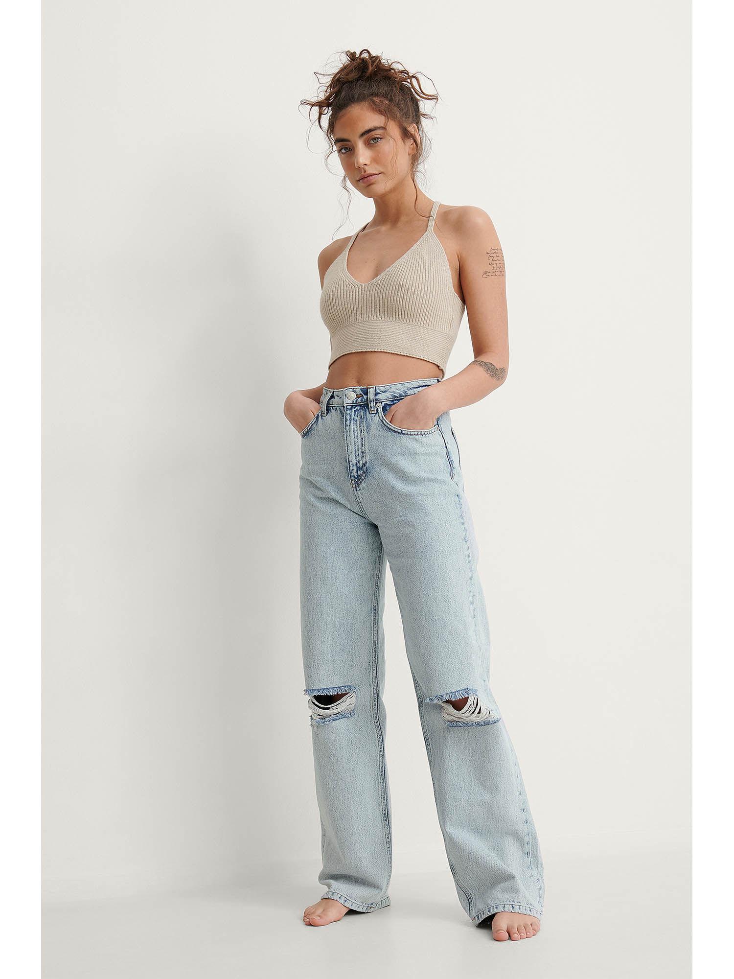 wide leg destroyed jeans - light blue