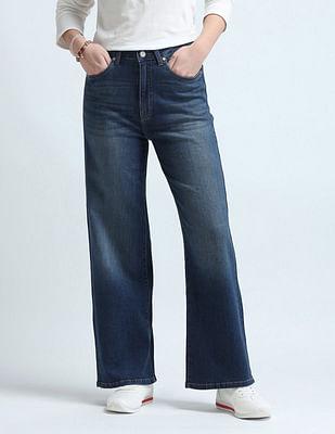 wide leg fit blue jeans