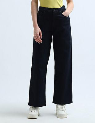 wide leg fit blue jeans