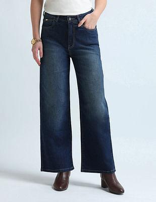 wide leg fit blue jeans