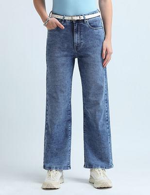 wide leg fit blue jeans