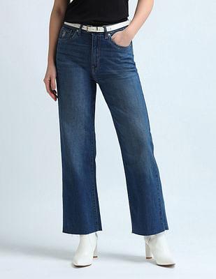 wide leg fit blue jeans