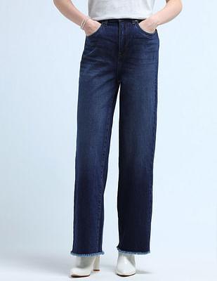 wide leg fit blue jeans