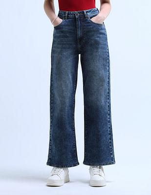 wide leg fit blue jeans