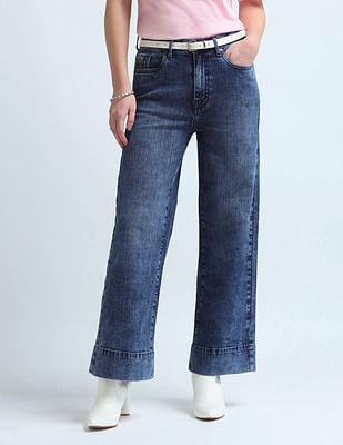 wide leg fit blue jeans