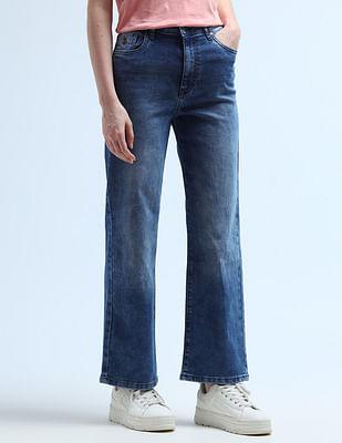 wide leg fit blue jeans