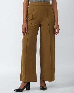 wide leg flat-front pants