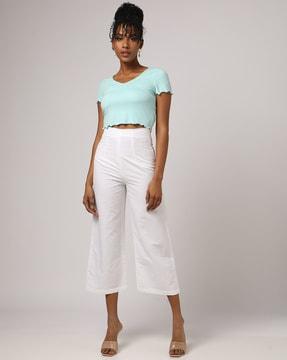 wide-leg flat-front pants