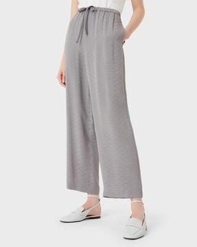 wide-leg flat-front trousers with drawstring waist