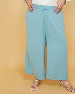 wide-leg flat-front trousers