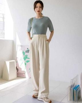 wide-leg high-rise pleated pants