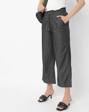 wide leg jeans with paperbag drawstring waist