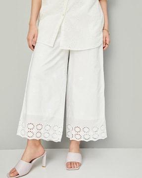 wide-leg palazzos with scallop hem