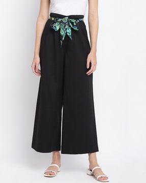 wide leg palazzos with waist tie-up