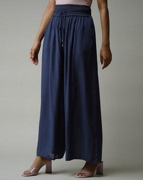 wide leg pants with elasticated drawstring waist