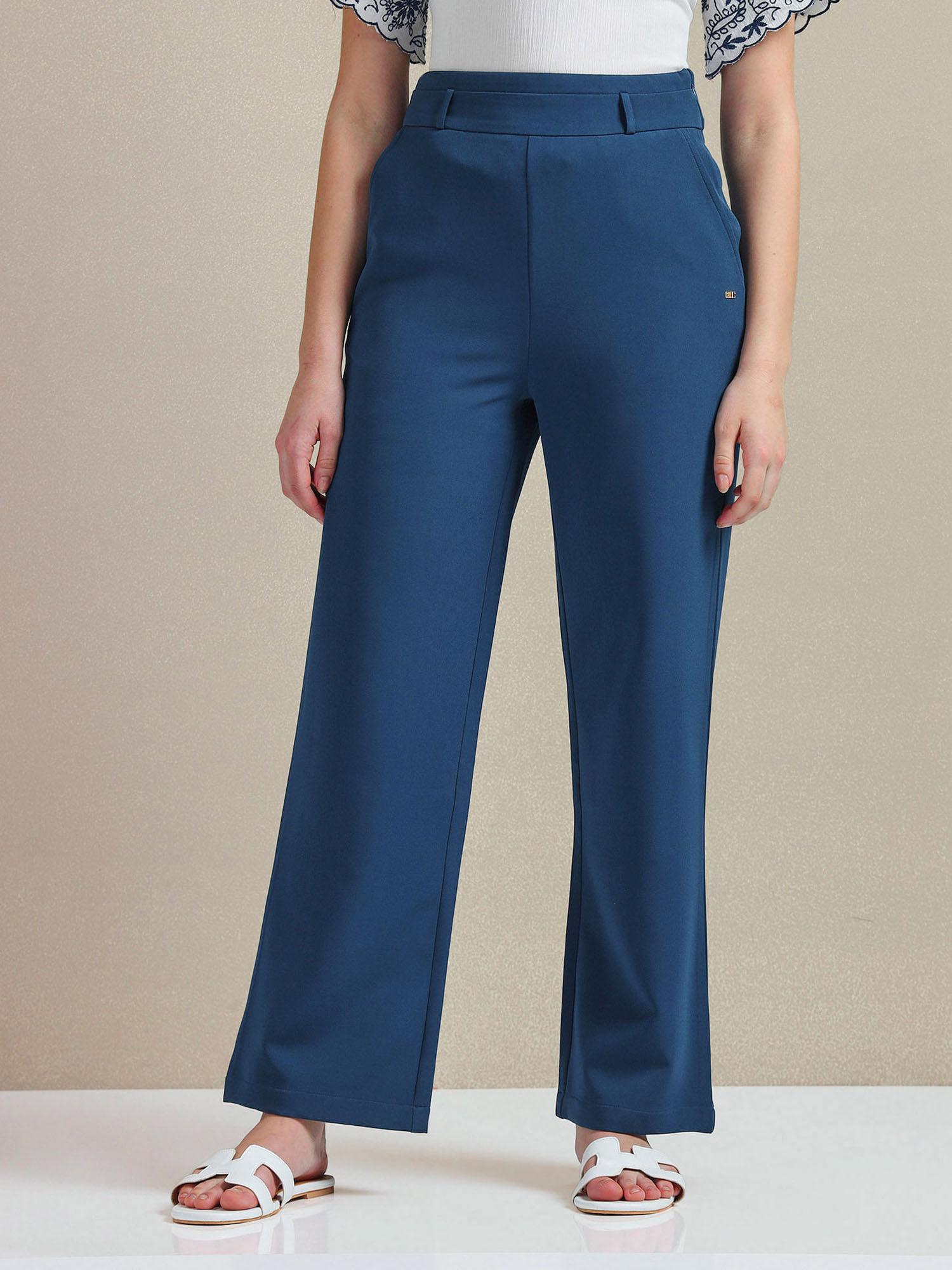 wide leg solid blue trouser