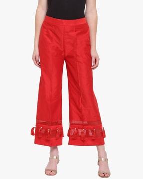 wide leg trousers with tassel detail