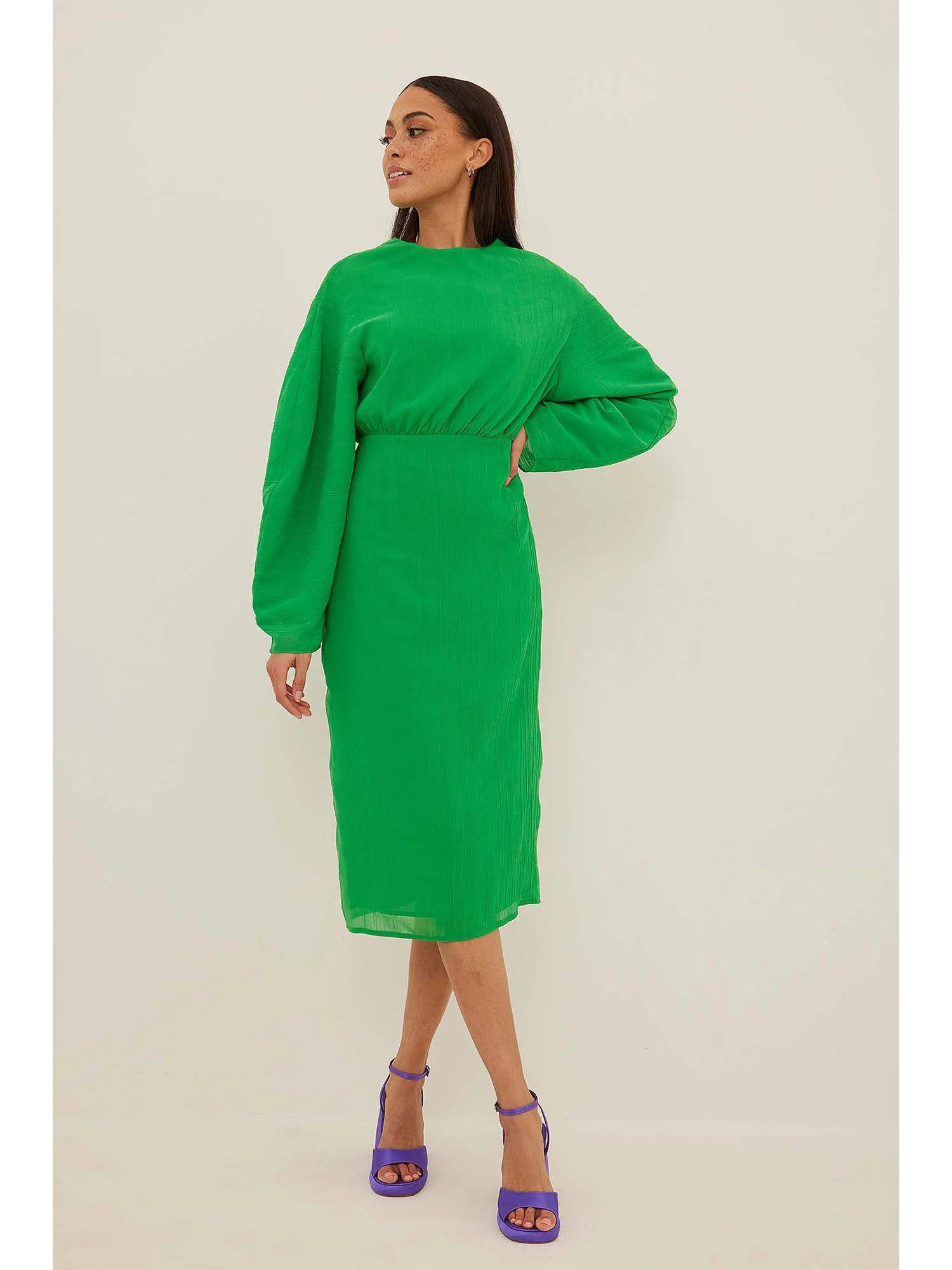 wide sleeve midi dress-green