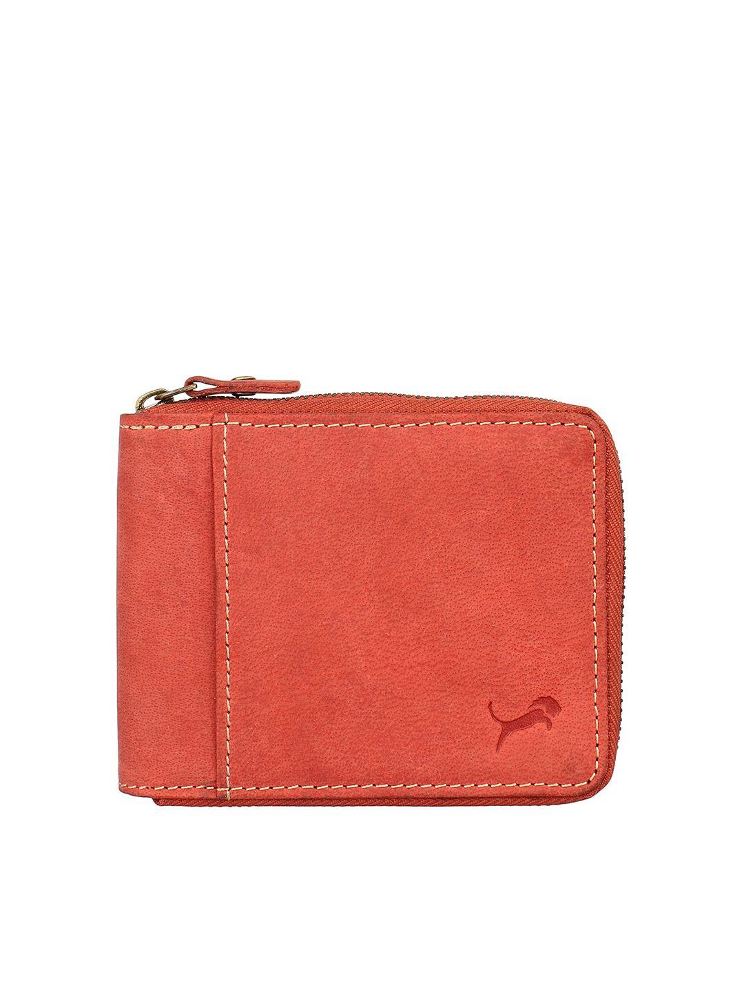 wild edge men red leather zip around wallet
