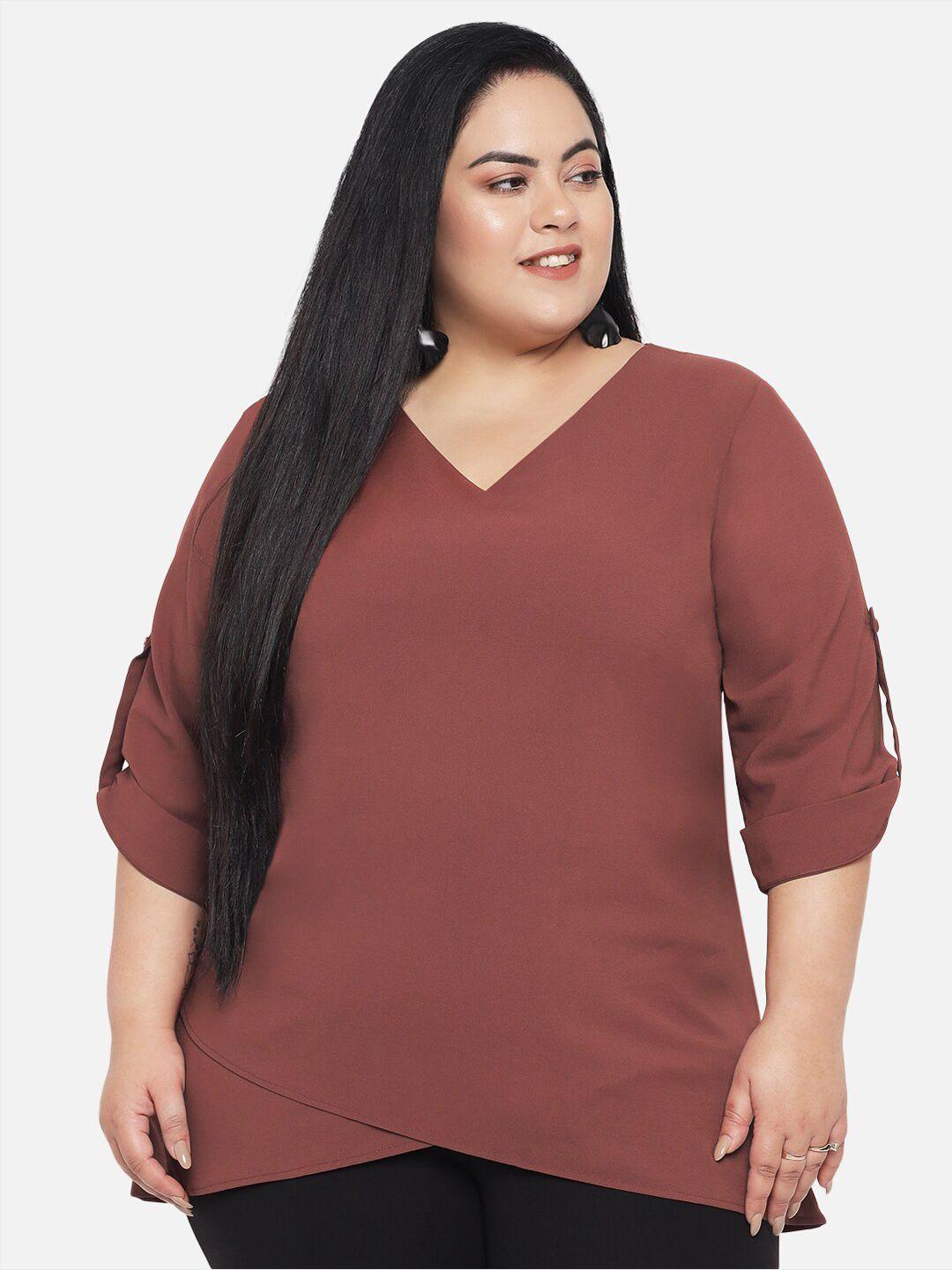 wild u plus size women pink roll-up sleeves layered georgette top