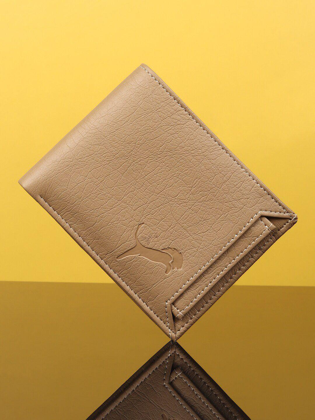 wild edge men beige textured pu two fold wallet