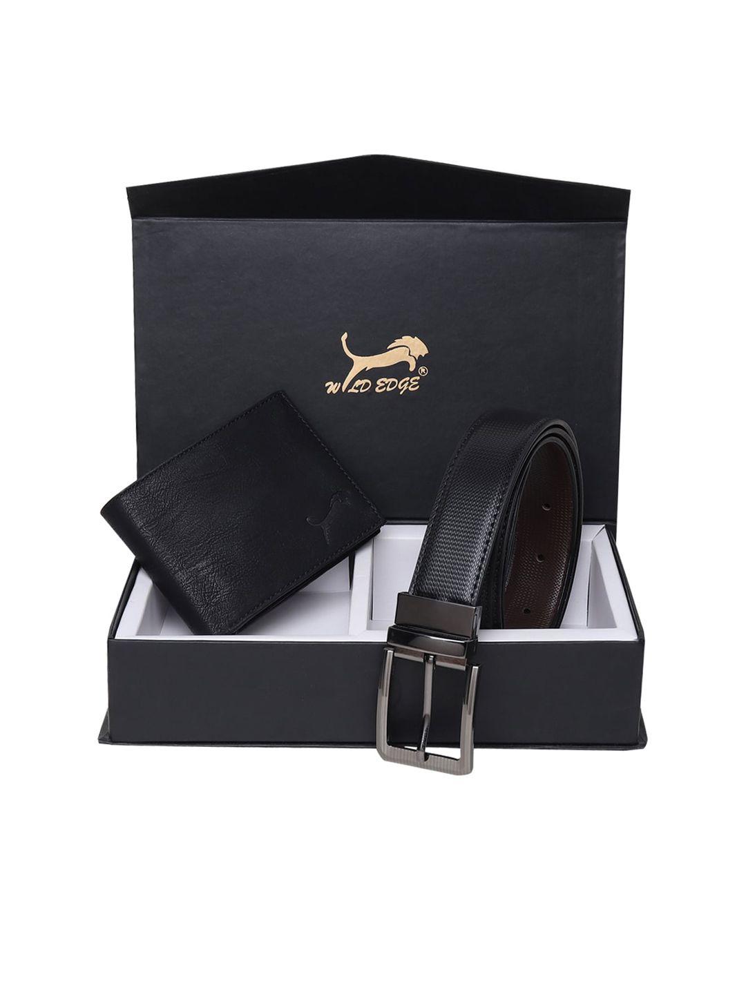 wild edge men black belt & wallet accessory gift set