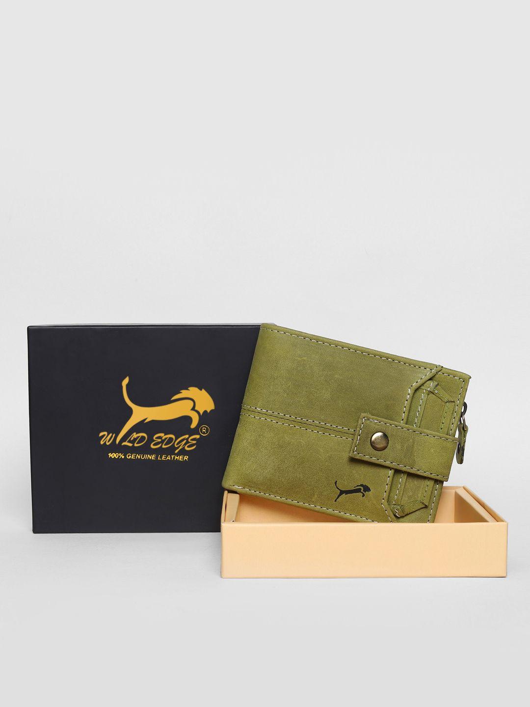 wild edge men olive green leather two fold wallet