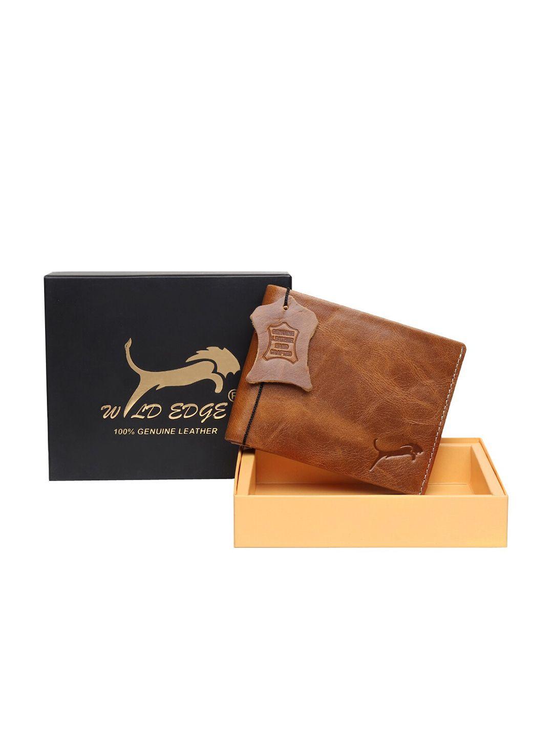 wild edge men tan textured leather two fold wallet