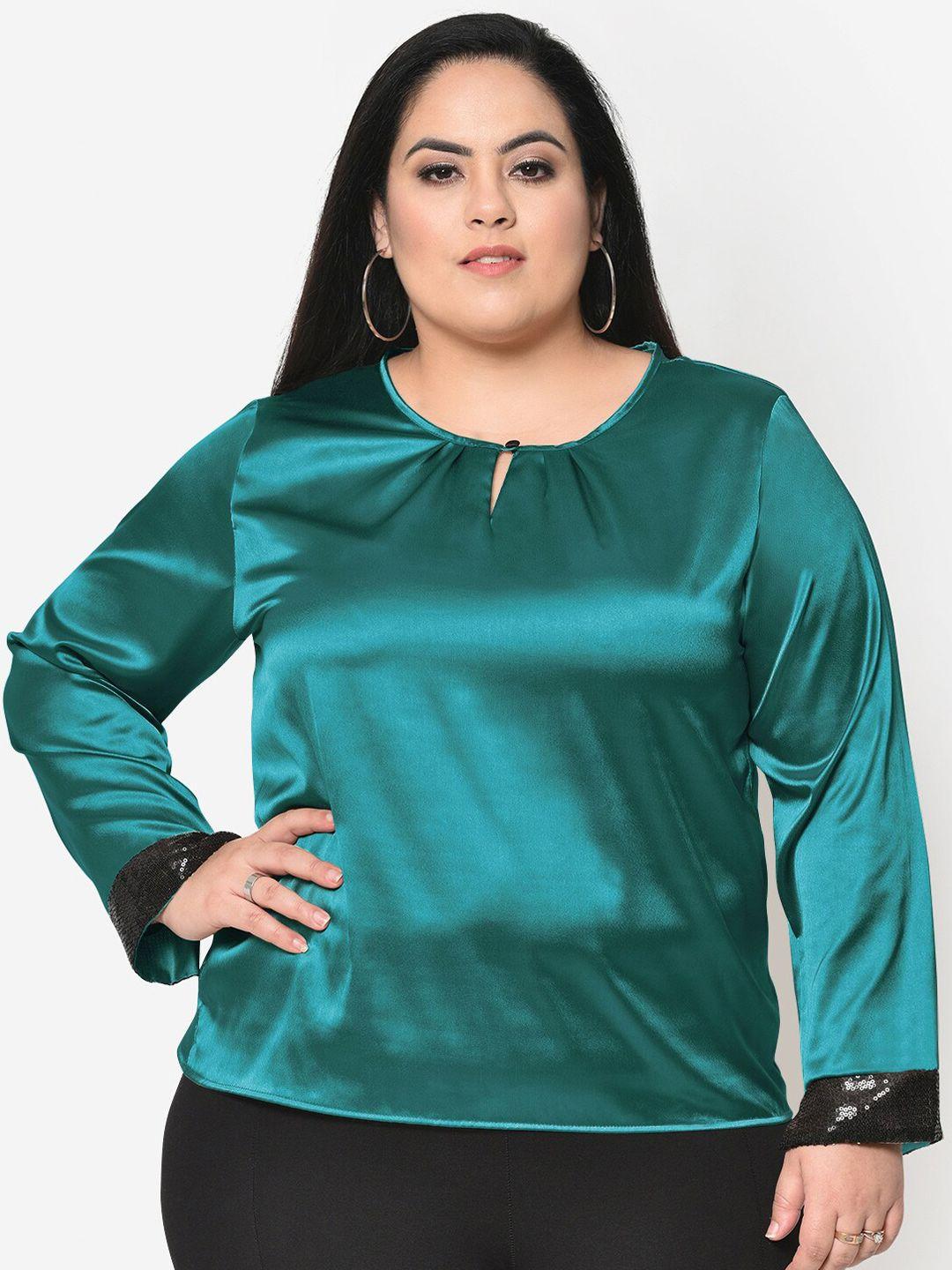 wild u green plus size keyhole neck satin regular top