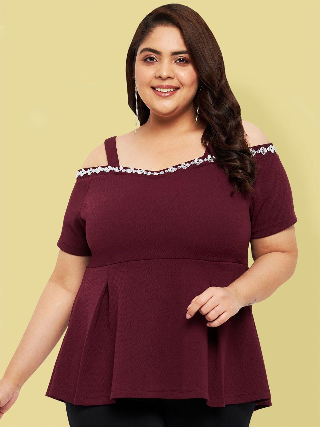 wild u plus size embellished cold-shoulder peplum top