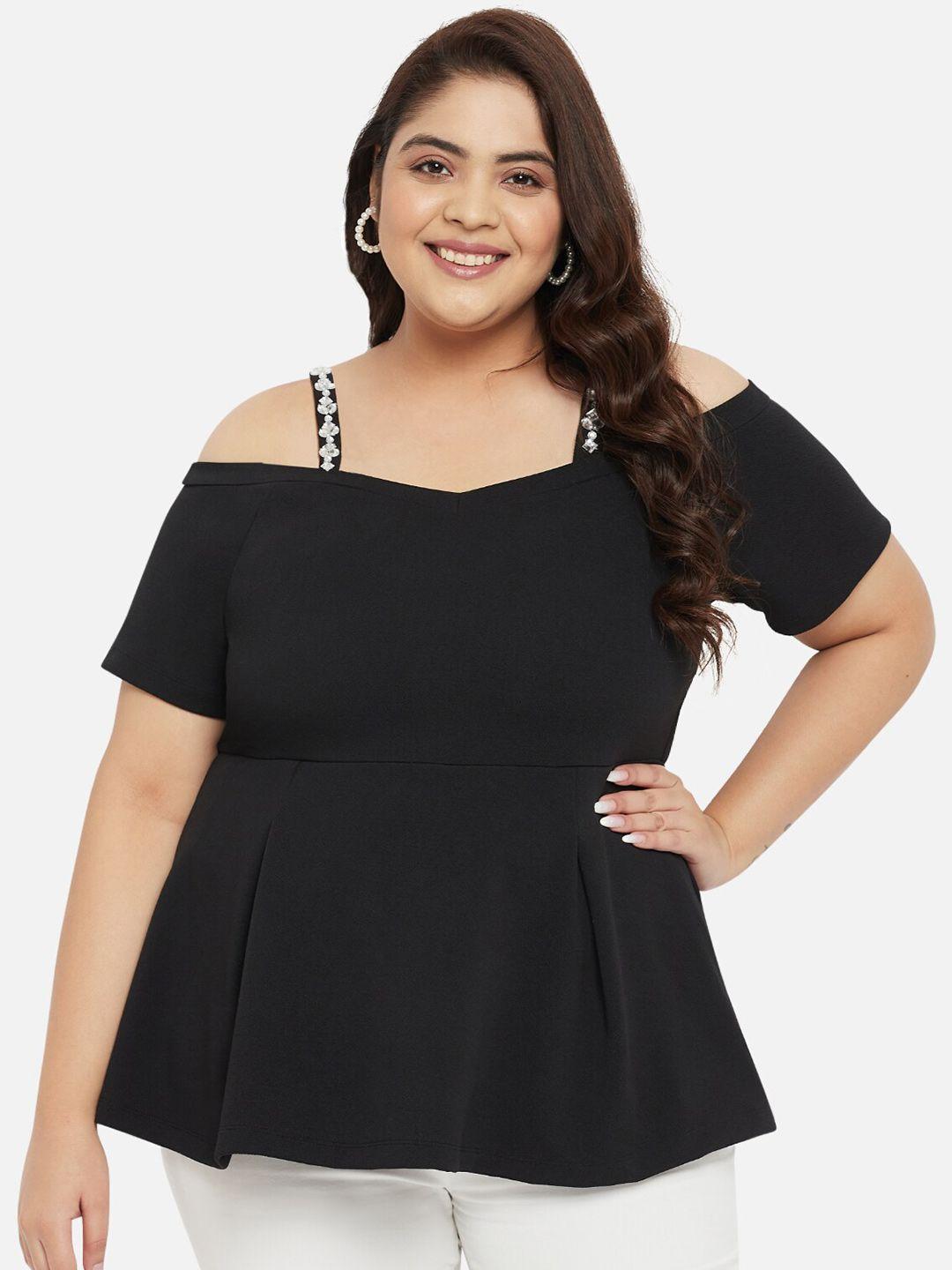 wild u plus size shoulder strap peplum top