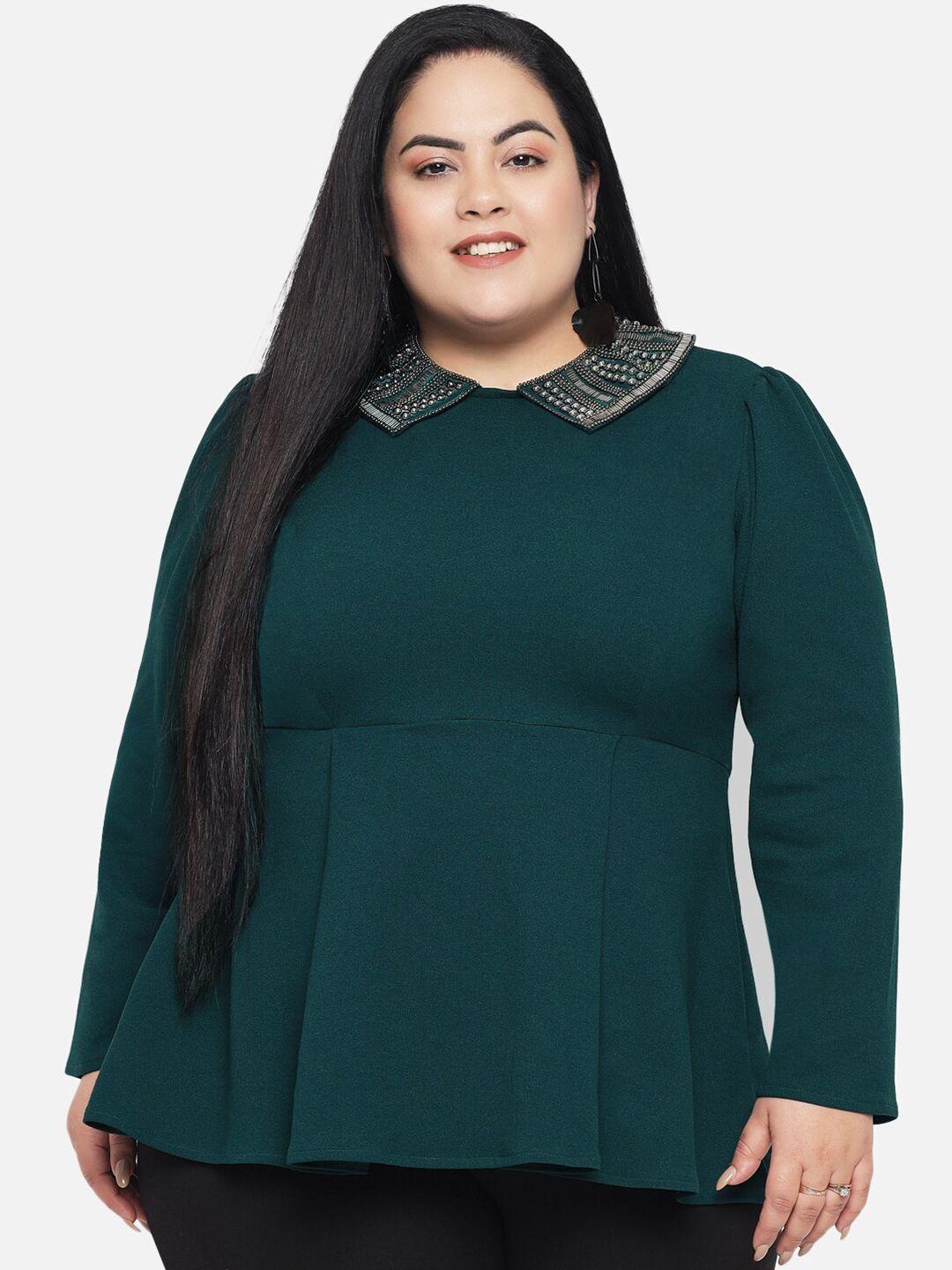 wild u plus size teal green peter pan collar scuba top