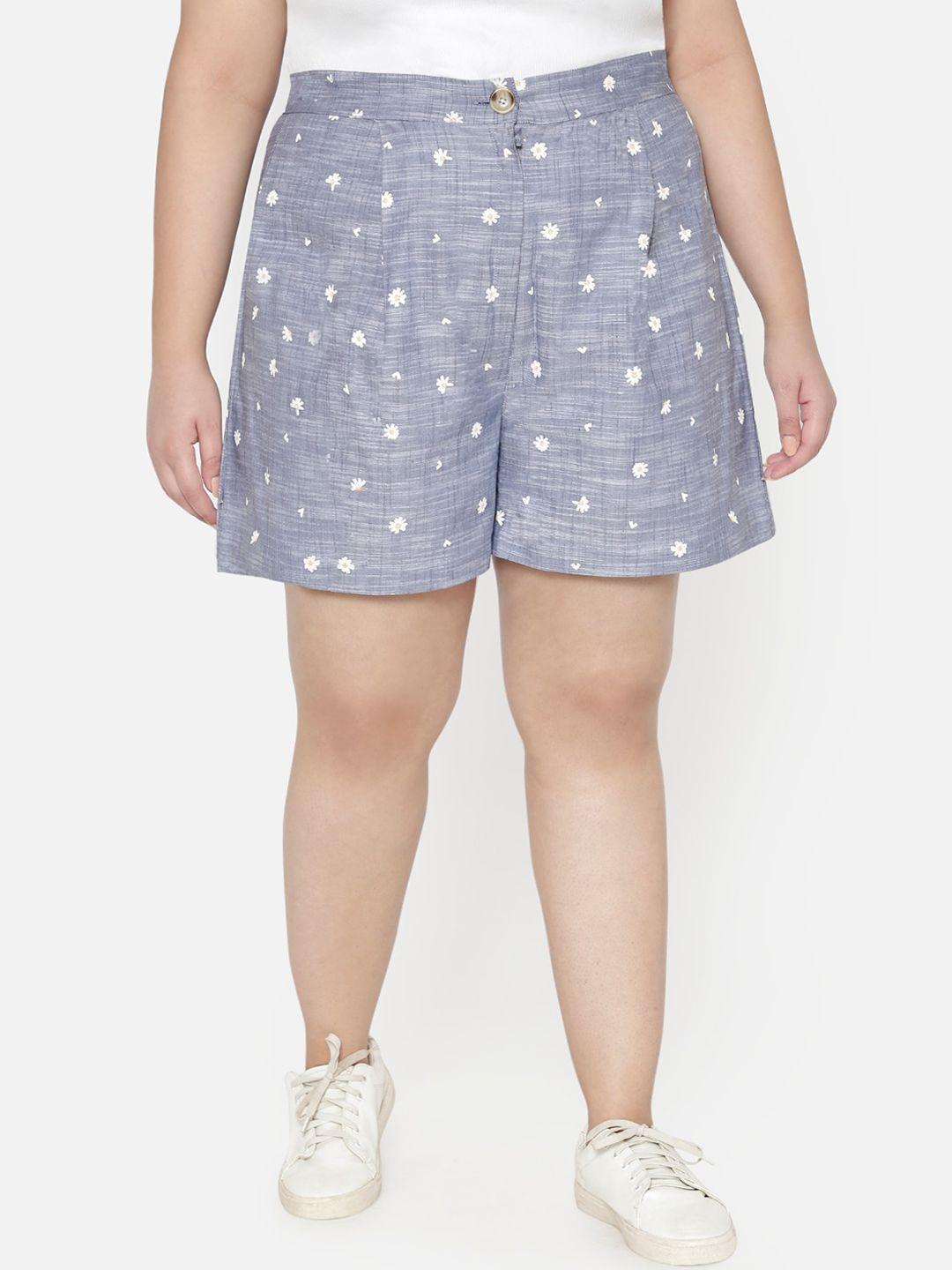 wild u plus size women blue conversational printed loose fit shorts