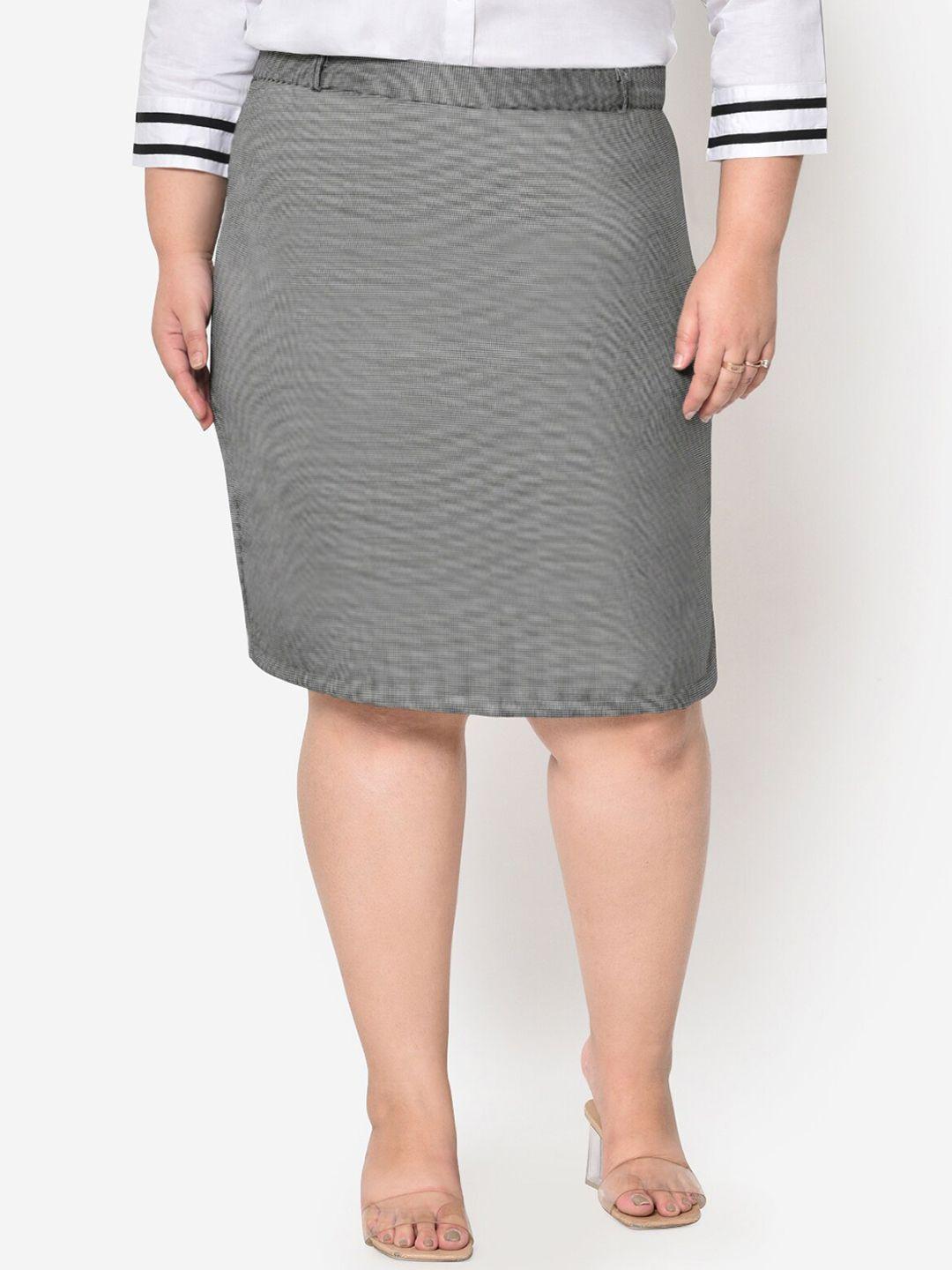 wild u plus size women grey self-design slim-fit pencil skirt