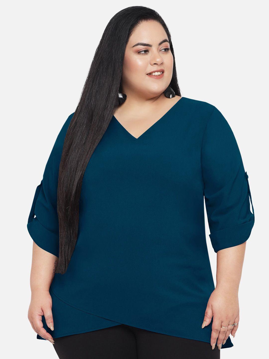 wild u turquoise plus size roll-up sleeves layered crepe top
