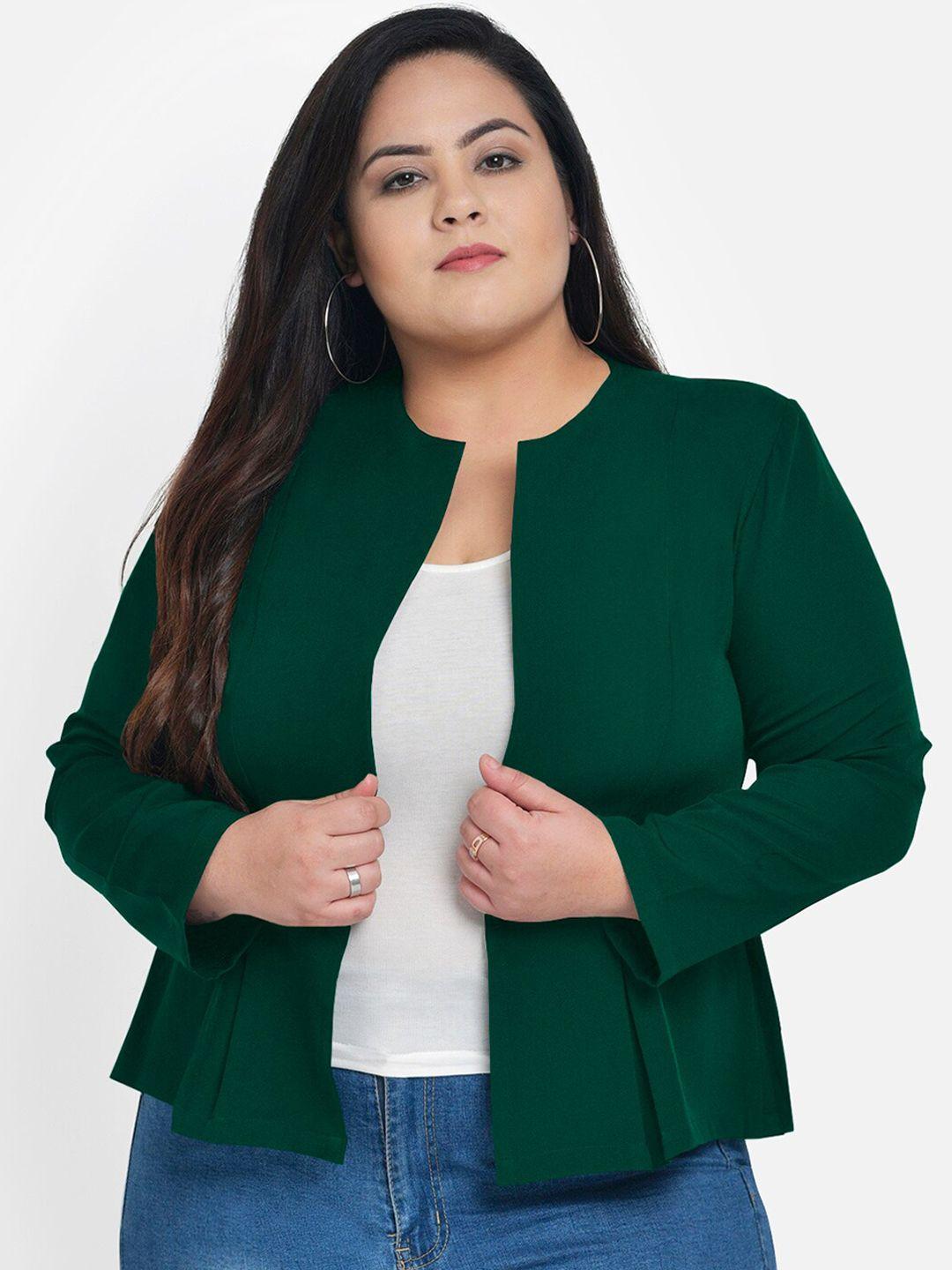 wild u women green solid open front blazers