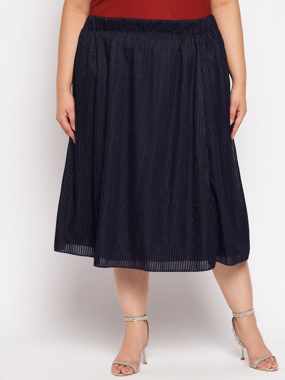 wild u women navy blue striped midi skirts