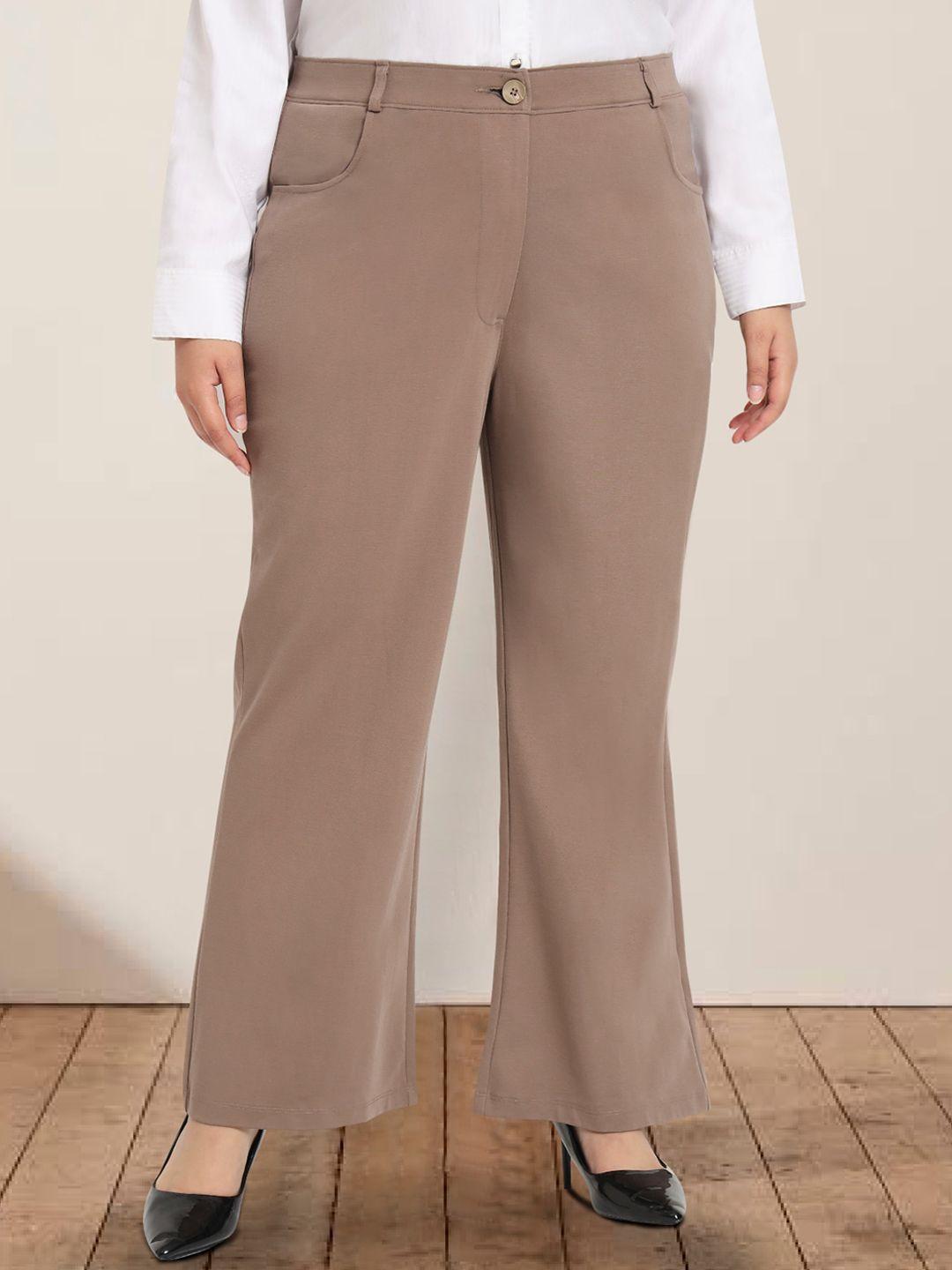 wild u women plus size smart straight fit high-rise easy wash formal trousers