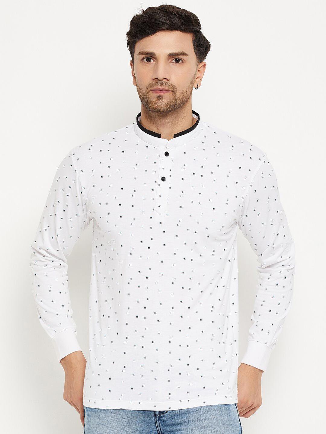 wild west geometric printed mandarin collar cotton t-shirt