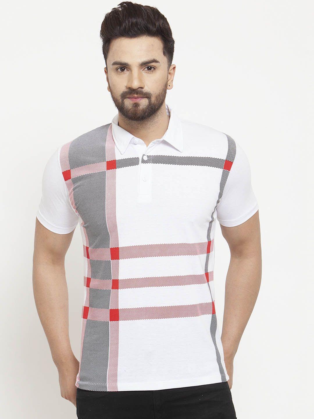 wild west men white & grey checked polo collar t-shirt