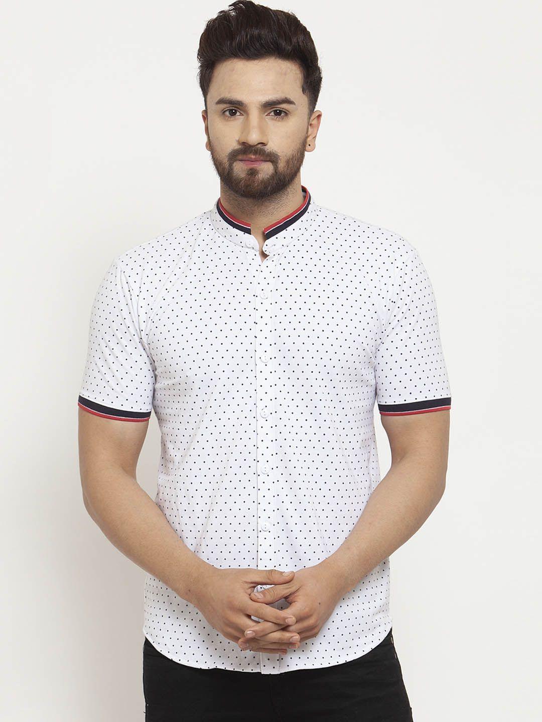 wild west men white & navy blue regular fit printed casual shirt