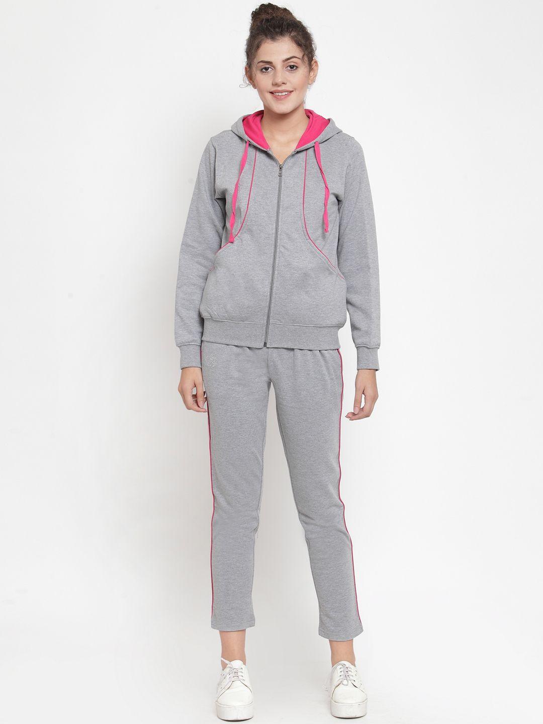 wild west women grey & pink solid tracksuit