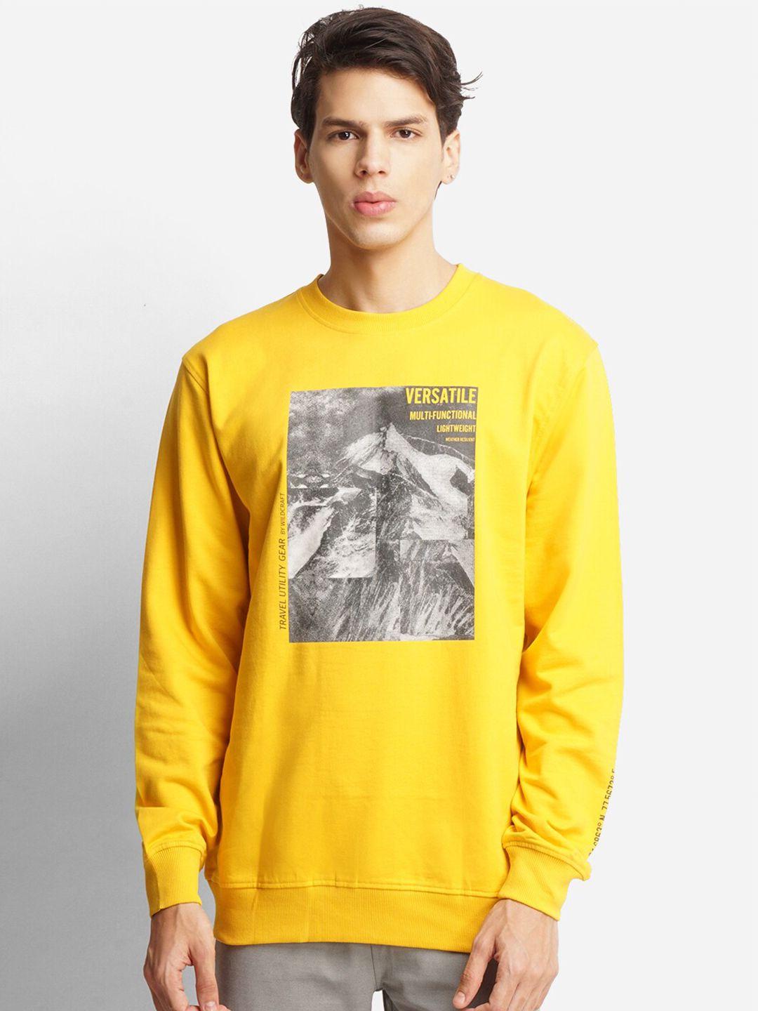 wildcraft men mustard printed sweatshirt