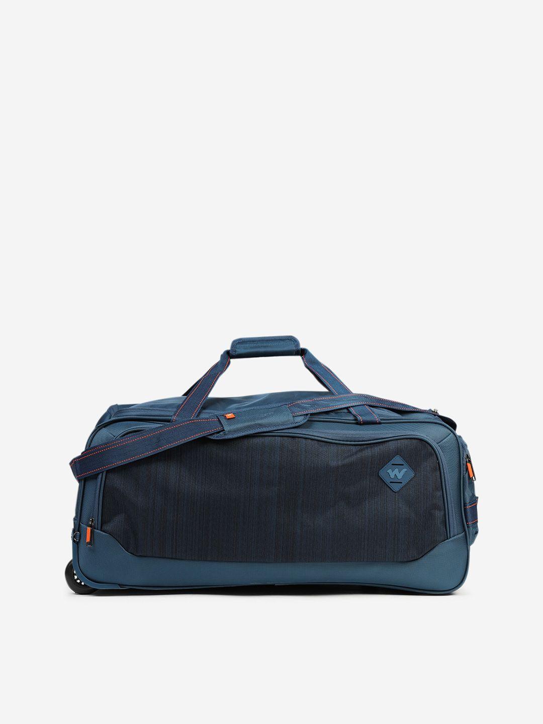 wildcraft teal blue textured soft-sided large duffel trolley bag